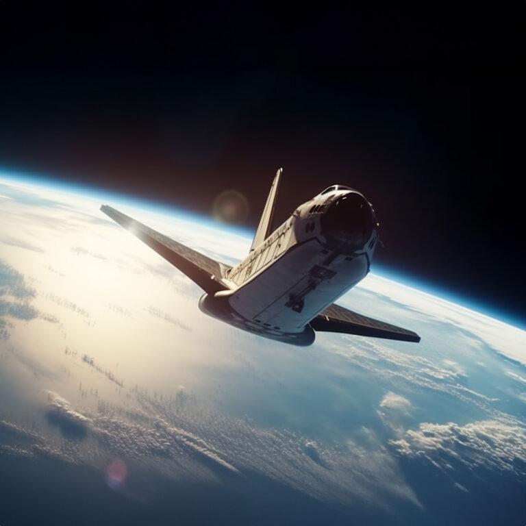 flying fighter plane orbits planet in futuristic space exploration journey generated by ai